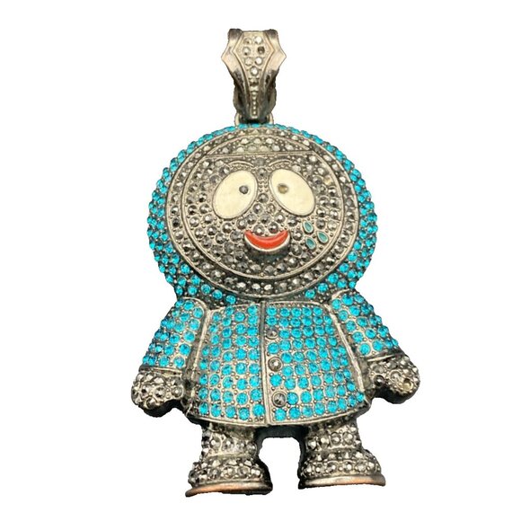 Hip Hop Other - Kenny Pendant Blue Black CZ Marcasite Men's Hip Hop BRICK SQUAD ESKIMO LOOK